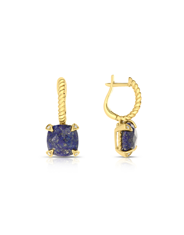 Cercei Peroni&Parise Queen aur 14 kt cu diamante si lapis lazuli QUE-O01DBLAP