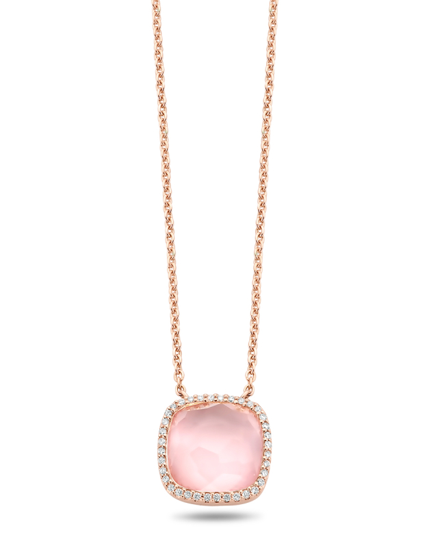 Coliere Tirisi Jewelry Milano aur 18 kt cu diamante si cuart roz TP9181PQ-P