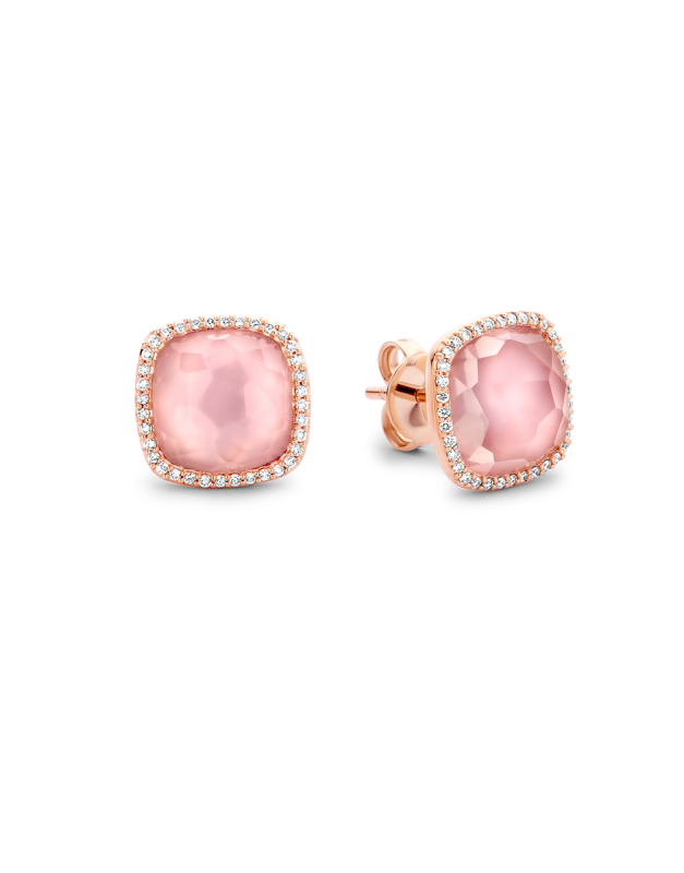 Cercei Tirisi Jewelry Milano aur 18 kt stud cu diamante si cuart roz TE9278PQ-P
