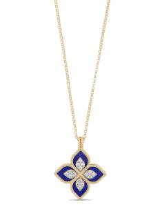 Roberto Coin Princess Flower aur 18 kt cu diamante si lapis lazuli 